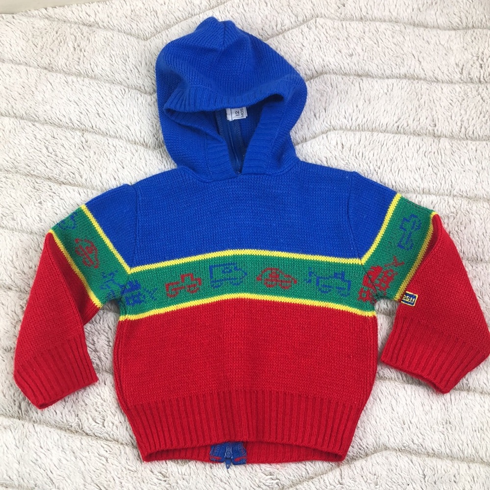 Vintage Osh Kosh Hooded Zipper Sweater Truck Knit